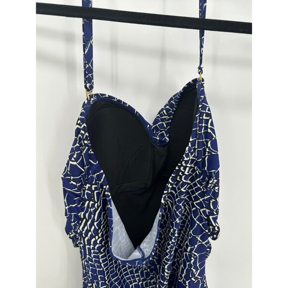 Shore Shapes Swimwear One Piece Bathing Suit Women 14 Blue Printed Skirt Cinch - Picture 6 of 8